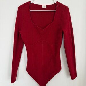 Abercrombie & Fitch Red Ribbed Long Sleeve Bodysuit XL Sweetheart Neck